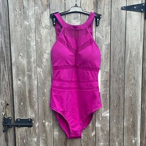 Aerin Rose Dahlia Hi-Neck Mesh Panel One Piece Swimsuit,Size 10,NWT